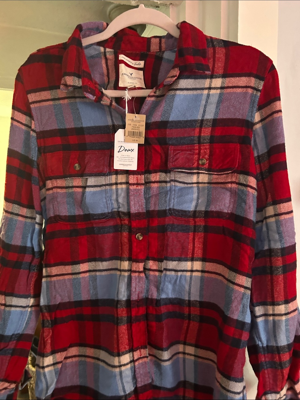 American Eagle Outfitters Red and Blue Plaid Flannel Shirt so soft brand new